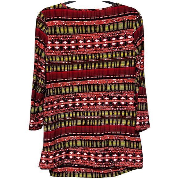 Carolyn Taylor Women's Aztec Print Round Neck Pullover Top Red Green Large - Picture 2 of 3